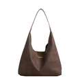 Bolso de hombro hobo marrón oscuro en piel sintética texturizada con etiqueta de moda - Marrón