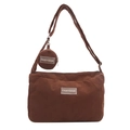 Sac bandoulière en velours côtelé marron foncé avec petit porte-monnaie circulaire - Marron