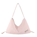 Pink pleated crescent shoulder bag with Superior woven label and drawstring detail - Pink