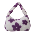Winter Plüsch-Handtasche mit lila Blumenmuster und Kunstpelz-Textur für Damen - Lila