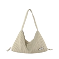 Beige pleated fabric shoulder bag with crescent shape and Superior brand label - Khaki