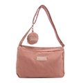 Elegante borsa a tracolla in velluto a coste rosa con piccolo portamonete rotondo - Rosa