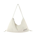 Chic ivory crescent shoulder bag in pleated fabric with a superior leather logo patch - Off White