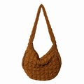 Borsa a nuvola trapuntata marrone scuro in tessuto leggero plissettato con tracolla - Marrone Scuro / 49*33*18