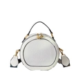 Bolso redondo blanco en piel PU con relieve floral, bordes negros y correa estampada - Blanco