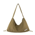 Olive green quilted tote bag with vertical pleats and superior label detail - Brown