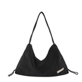 Minimalist black pleated underarm bag with zipper closure and side drawstring details - Black