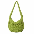 Bright green quilted bubble cloud bag with lightweight nylon texture and wide strap - Emerald Green / 49*33*18