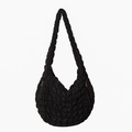 Minimalist black quilted cloud shoulder bag with sleek gold side zipper detail - Black / 49*33*18