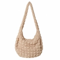 Quilted cloud crossbody bag in apricot lightweight fabric with pleated design - Dark Khaki / 49*33*18