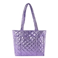 Quilted metallic purple tote bag in premium faux leather with classic diamond stitching - Purple