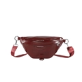 Elegante riñonera de cuero PU color burdeos con cremalleras plateadas y correa ajustable - Rojo