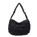 Chic black quilted puffer shoulder bag with a stylish knot strap and secure gold zipper - Black