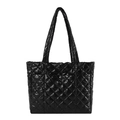 Chic black quilted puffer tote bag in glossy nylon with classic diamond stitching - Black