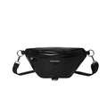 Minimalist black PU leather waist bag with silver logo and adjustable nylon strap - Black