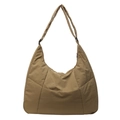Minimalistische khakifarbene gesteppte Nylon-Hobo-Tasche mit breitem Schultergurt - Khaki