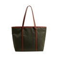 Olijfgroene nylon shopper met lange bruine handgrepen en grote inhoud voor vrouwen - Groen