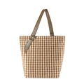 Borsa tote in lana pied-de-poule con tracolla regolabile in pelle marrone ed elementi in metallo - Marrone