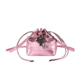 Y2K style pink metallic bucket bag with Gothic cross pendant and drawstring closure - Pink