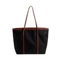 Minimalistische zwarte nylon draagtas met bruine leren hengsels voor dagelijks gebruik - Zwart