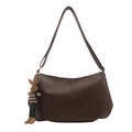 Sac à épaule en cuir PU marron foncé en demi-lune avec pendentif lapin mignon - Café avec pendentif