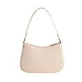 Minimalist beige moon-shaped PU leather hobo bag for women with elegant shoulder strap - White