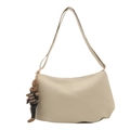 Sac fourre-tout minimaliste en cuir PU beige avec bandoulière et pendentif lapin mignon - Blanc avec Breloque Nœud