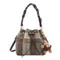 Borsa a secchiello in lana a quadri con coulisse e manici intrecciati per donna - Stile Con Ciondolo / Blu