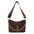 Brown vintage Maillard crossbody bag with wide shoulder strap and gold chain detail - Brown