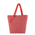 Borsa tote invernale in tweed a quadri bianchi e rossi con tracolla in pelle rossa vivace - Rosso