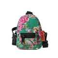 Mini bolso bandolera floral de lona verde con flores rosas y una correa negra ajustable - Verde
