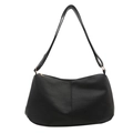 Minimalistische schwarze PU-Einkaufstasche mit Lychee-Struktur und goldener Hardware - Schwarz ohne Anhänger