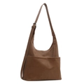 Minimalist vintage brown PU leather shoulder bag with adjustable strap and front pocket - Khaki