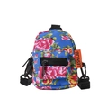 Bolso bandolera de lona azul con estampado de rosas y bolsillos con doble cremallera - Azul