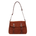 Retro brown suede crossbody bag with vintage leather straps and golden metal buckles - Reddish Brown