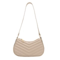 Borsa a spalla beige in ecopelle con motivo trapuntato a V e dettagli in metallo oro - Cachi