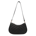 Elegante borsa sottobraccio nera trapuntata in ecopelle con tracolla e dettagli dorati - Nero