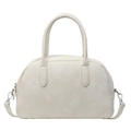 Chic cream off-white PU leather handbag with minimalist curved shape and dual handles - Off-white