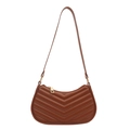 Borsa hobo marrone con trapuntatura a V, dettagli dorati e tracolla sottile in pelle - Marrone