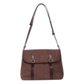 Winter brown velvet and leather messenger bag with gold square buckle and strap - Coffee
