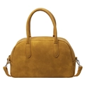 Boston style women's handbag in mustard yellow faux suede with dual top handles - Khaki
