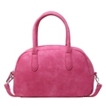 Fashionable rose pink suede PU leather top handle bowling bag with shoulder strap - Rose Pink