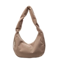 Bolso de hombro minimalista de pana marrón claro con cremallera lateral y correa ancha - Caqui
