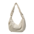 Bolso hobo chic de pana blanco roto con pliegues texturizados y cremallera dorada - Blanco Roto