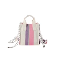 Minimalistische canvas draagtas met paarse en roze strepen en touw-accenten - Roze Paars