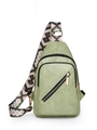 Chic bean green crossbody bag with lychee texture and colorful geometric woven strap - Green