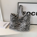 Sac fourre-tout en toile à motif zébré à grande capacité avec fermeture à pression - Motif Zèbre Blanc