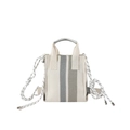Minimalist cream canvas tote bag with grey vertical stripes and woven rope shoulder strap - Blue