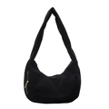 Bolso bandolera de pana negra en forma de media luna con cremallera dorada - Negro