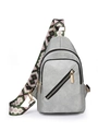Chic gray leather chest bag for women with geometric diamond pattern woven strap - Gray